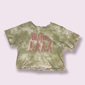 The Beatles graphic cropped t shirt crop top tie dye green white and pink